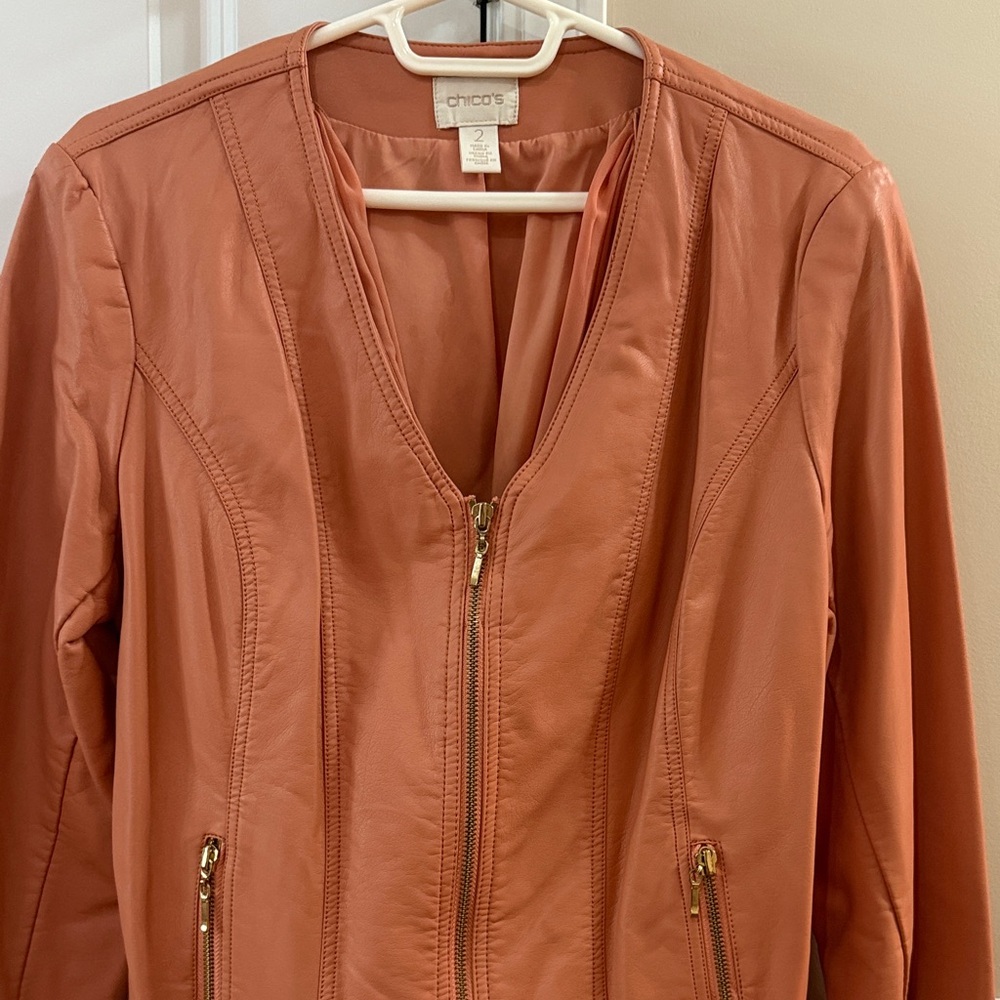 Chico's Women's Coral Faux Leather Jacket- Gently Worn!